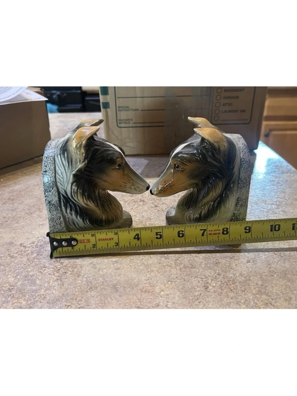 Vintage Collie Dog Head Bookends - Pair in Brown and Cream-no chips cracks EUC - Picture 7 of 13